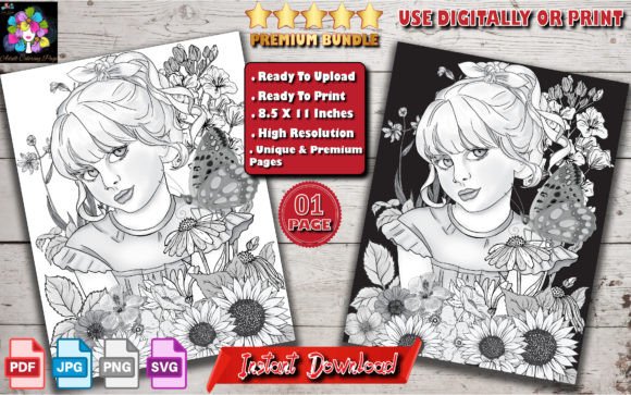 Grayscale Floral Illustration for Coloring Pages & Graphics