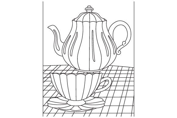 Large Black Teapot Teacup for Crafts & Adult Coloring