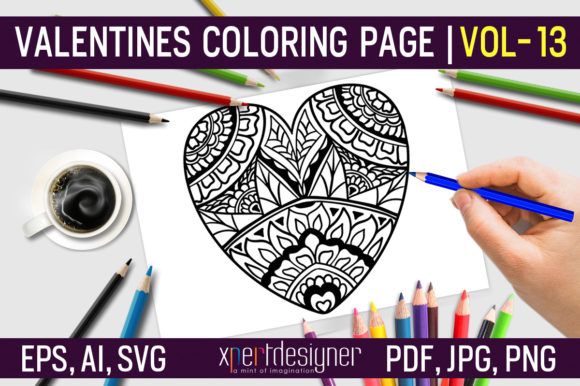 Reviewing Valentines Coloring Page Vol - 13 Graphics for Crafts & Business