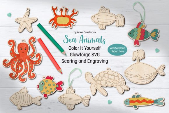 Sea Animals Glowforge Laser Coloring Kit: Laser Cutting Toys