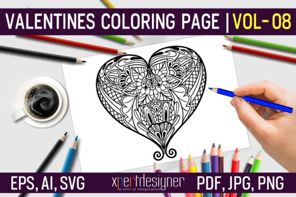 Valentines Heart Coloring Design for Graphics & Marketing