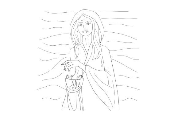 Witch with Mortar and Herbs Coloring Page for Pagan Crafts